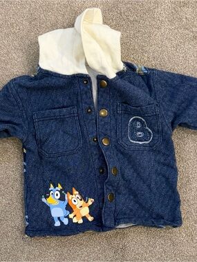 Kids' Blue Denim Hooded Jacket with Bluey and Bingo